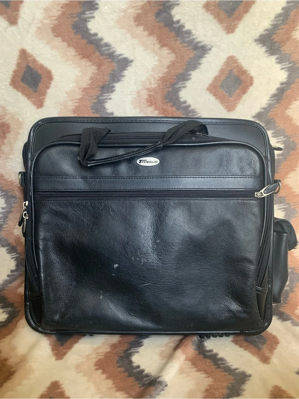 Vintage Large Targus Black Leather Laptop/Messenger Bag/Briefcase Cord Pouch